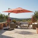 Parasol excéntrico 3x3 m cuadrado inclinable giratorio 360° y 4 losas de lastre rellenables
