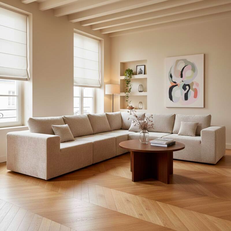 Mesa de centro efecto madera redonda  Ø80 x 45 cm (5/6)