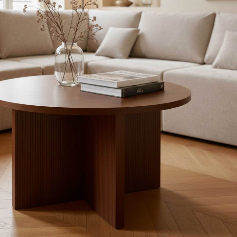 Mesa de centro efecto madera redonda  Ø80 x 45 cm (2/6)