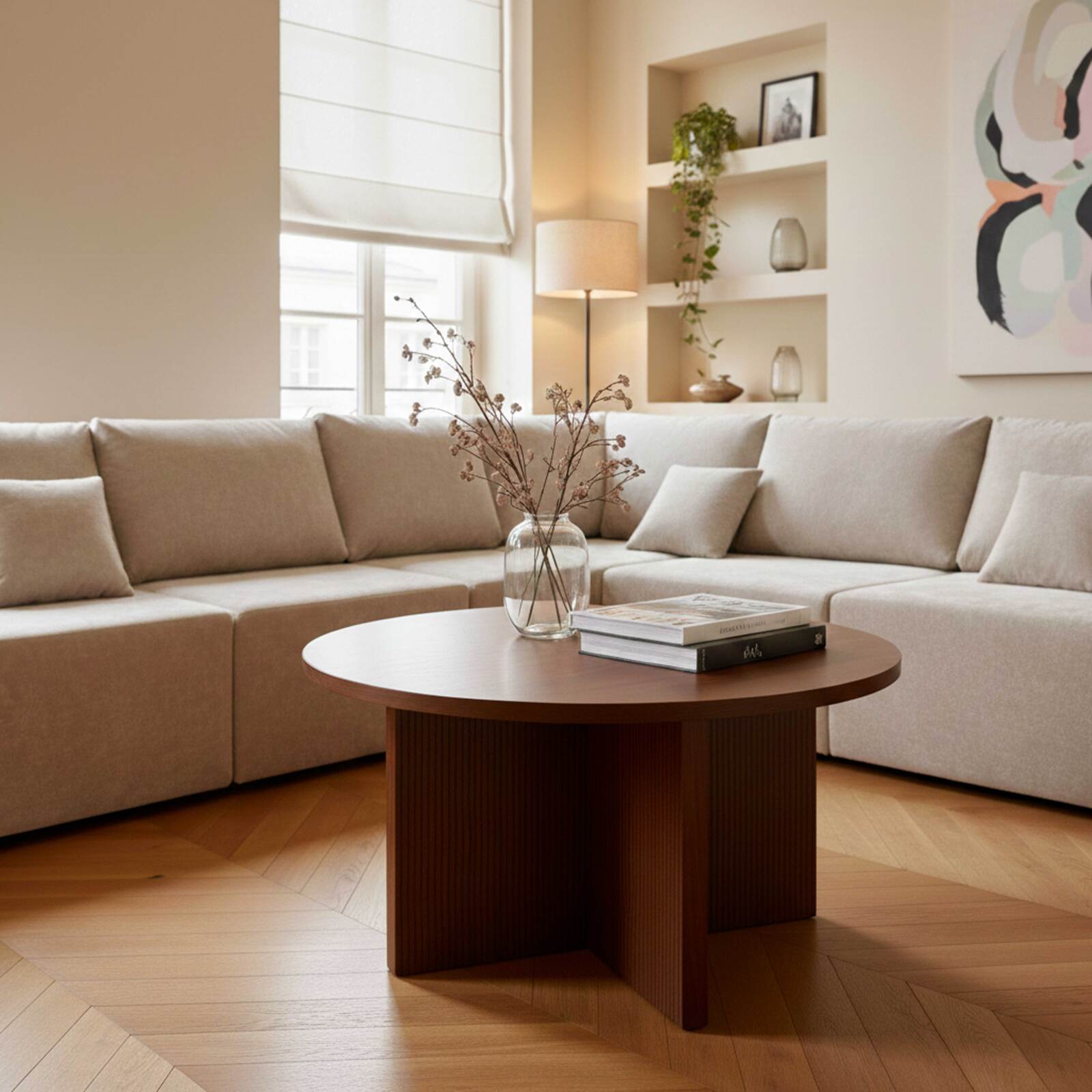 Mesa de centro efecto madera redonda  Ø80 x 45 cm