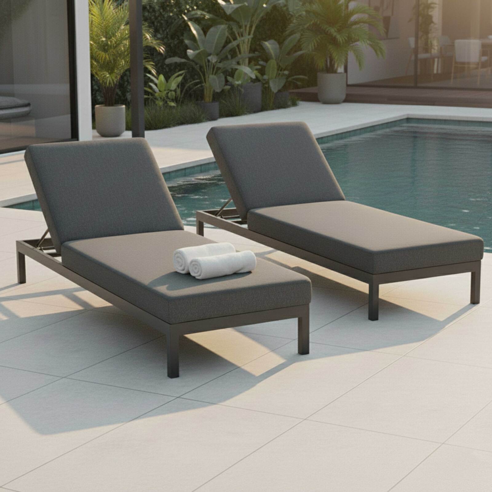 Tumbonas de aluminio reclinables 5 posiciones con cojín - Lote de 2