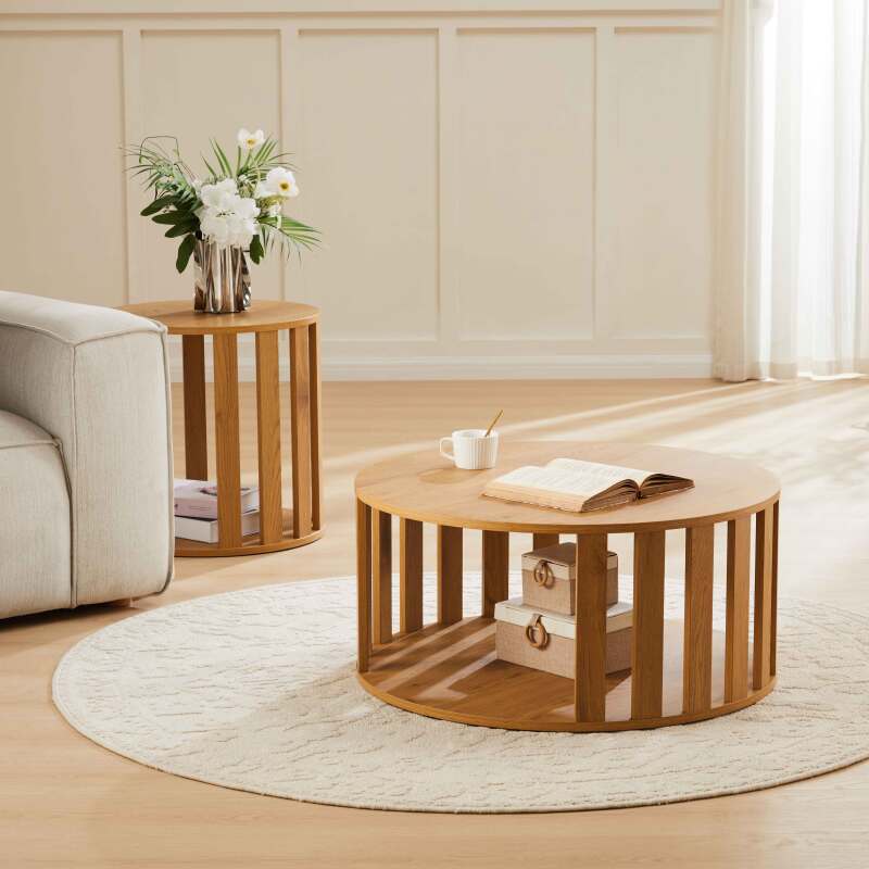 Mesas de centro efecto madera nido redondas Ø50 y Ø75 cm - Por 2 - Lifestyle