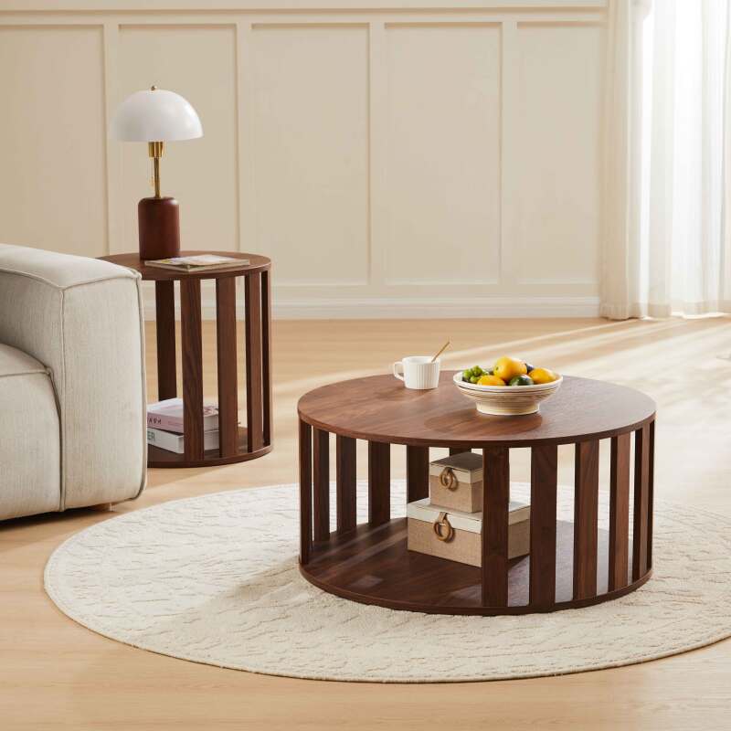 Mesas de centro efecto madera nido redondas Ø50 y Ø75 cm - Por 2 - Lifestyle