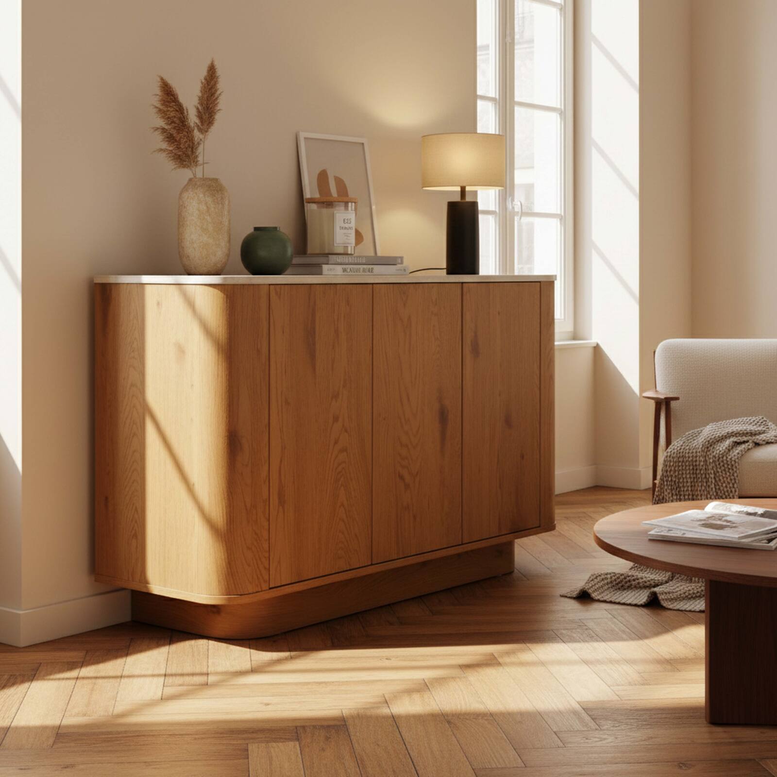 Aparador efecto madera FSC® 3 puertas 120 cm estilo escandinavo