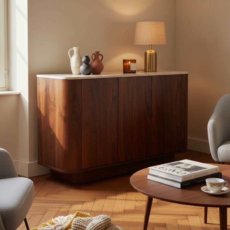 Aparador efecto madera FSC® 3 puertas 120 cm estilo escandinavo