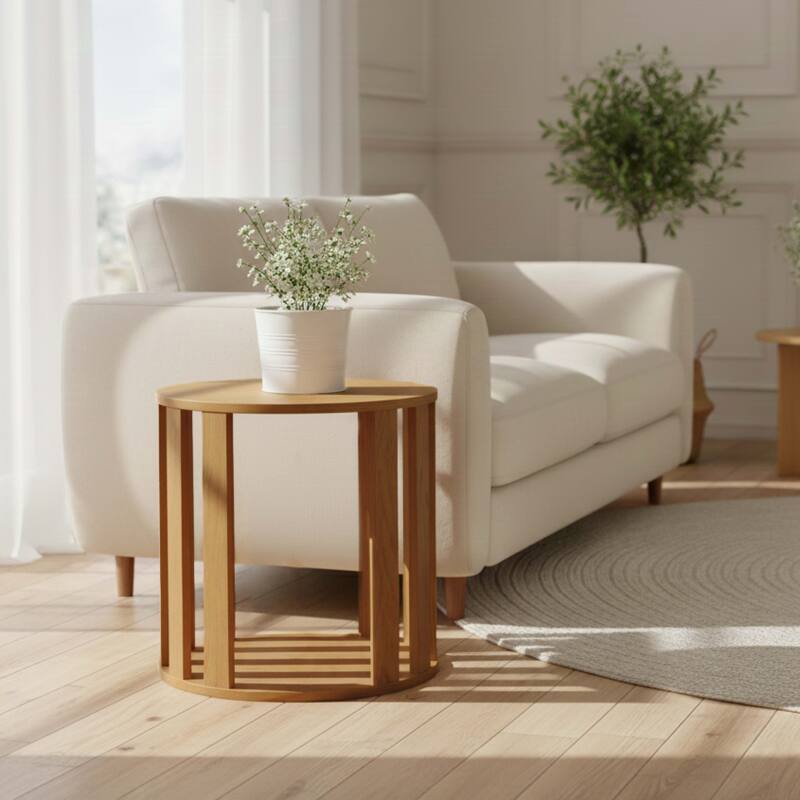 Mesa de centro efecto madera FSC® redonda Ø50 cm - Lifestyle