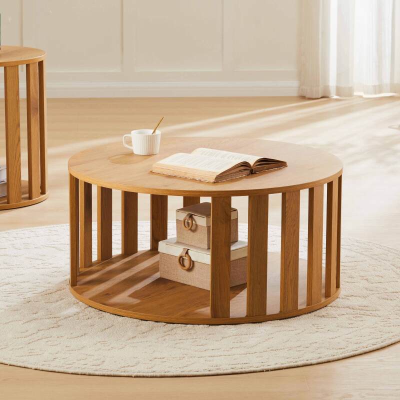 Mesa de centro efecto madera FSC® redonda Ø75 cm - Lifestyle