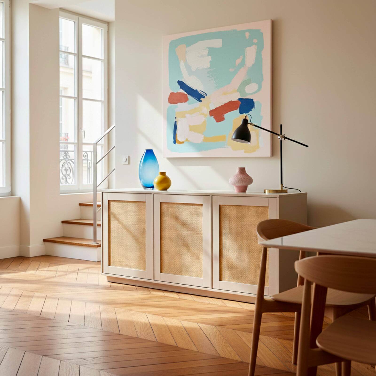 Aparador efecto madera FSC® 3 puertas 160 cm estilo escandinavo