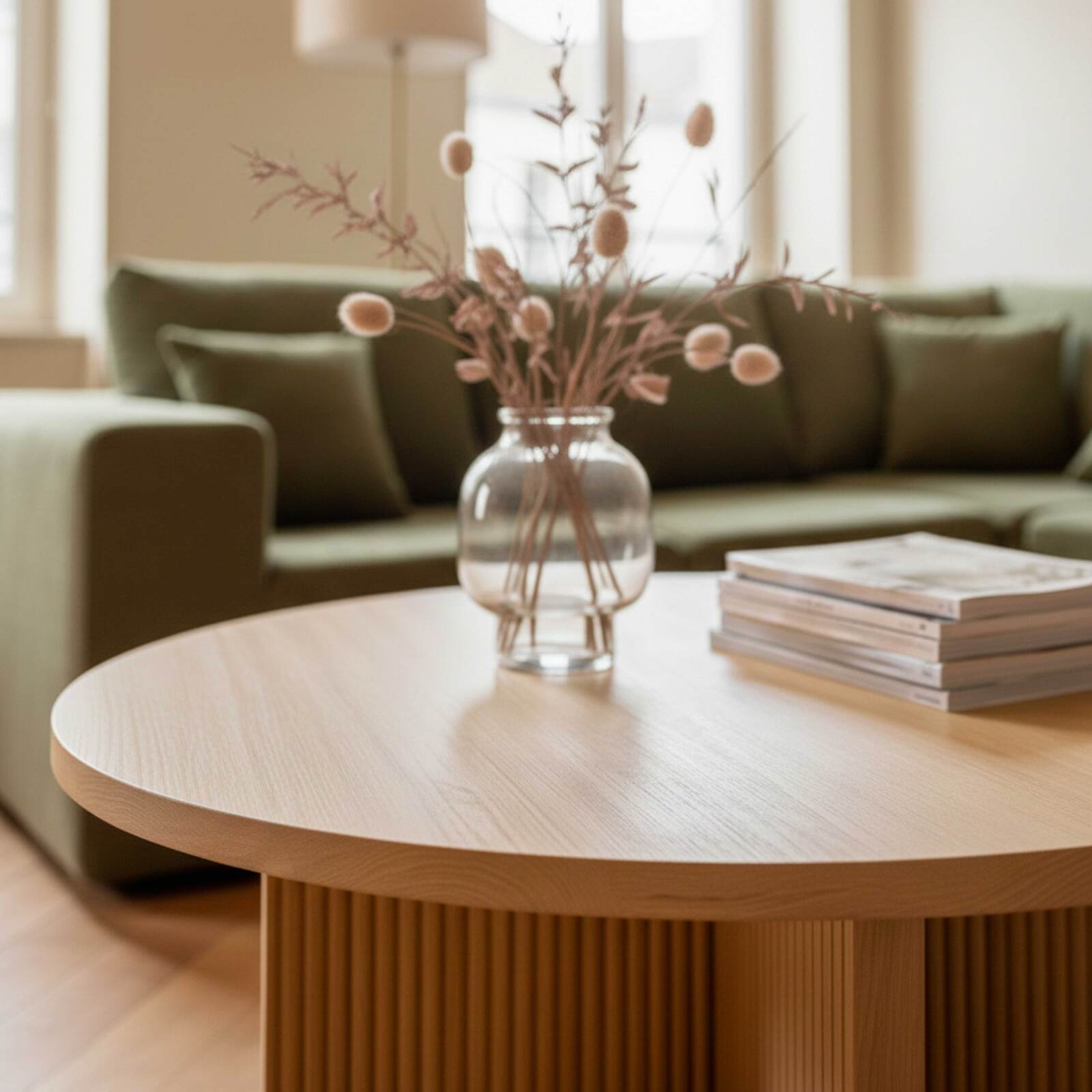 Mesa de centro efecto madera redonda  Ø80 x 45 cm