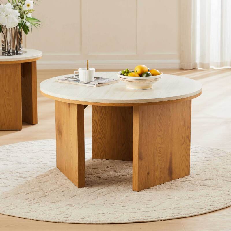 Mesa de centro efecto madera FSC® redonda Ø80 cm - Lifestyle