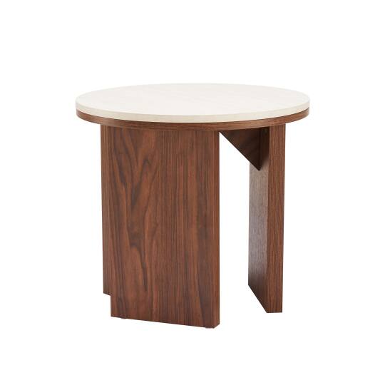 Mesa de centro efecto madera FSC® redonda Ø50 cm | Oviala
