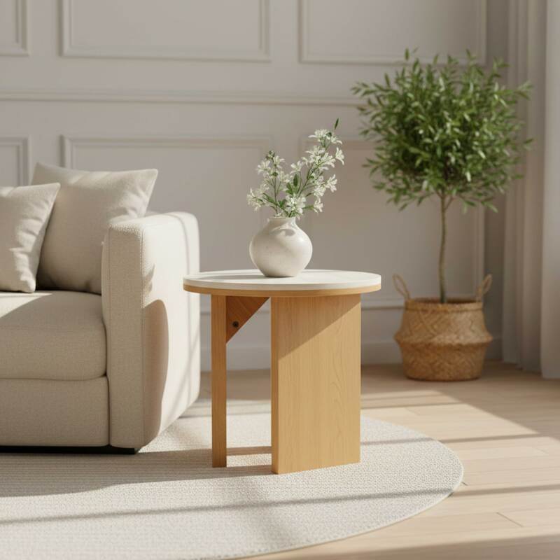 Mesa de centro efecto madera FSC® redonda Ø50 cm - Lifestyle