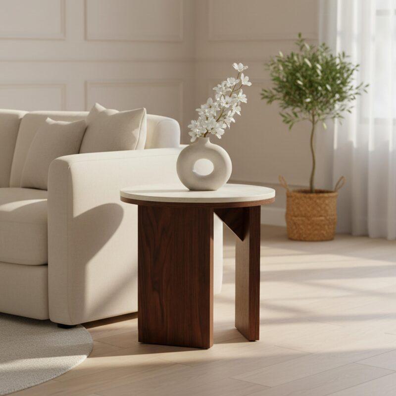 Mesa de centro efecto madera FSC® redonda Ø50 cm - Lifestyle