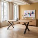 Mesa de comedor rectangular de madera de roble FSC® 8 personas con bordes rectos y patas en cruz - Lifestyle