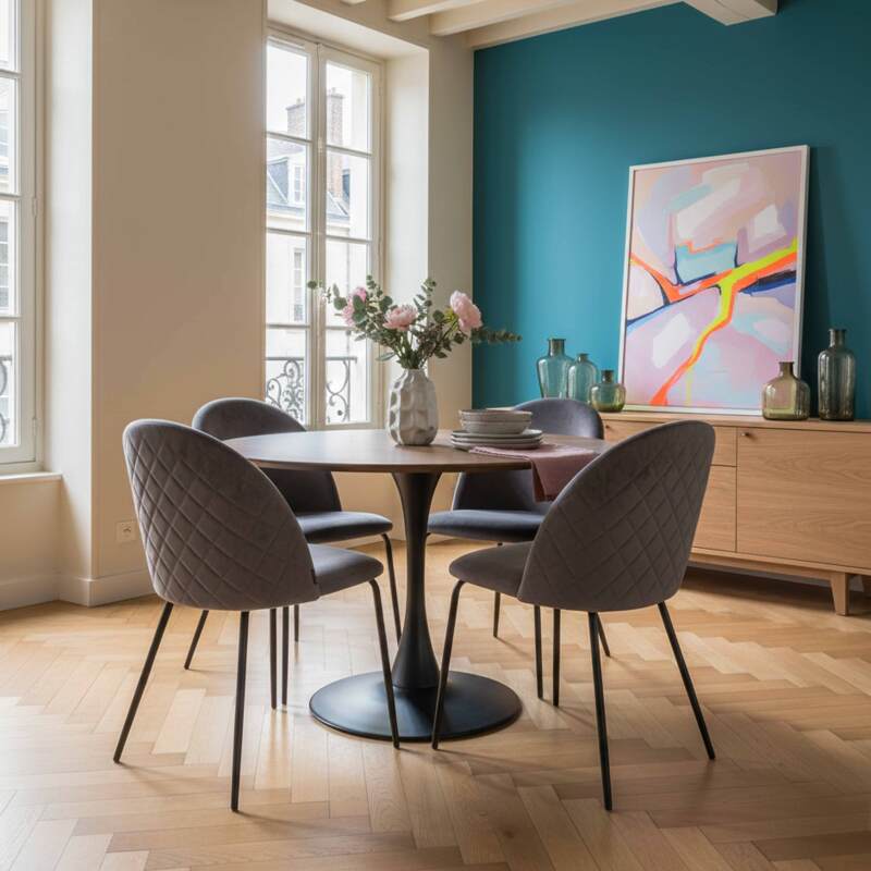 Sillas de terciopelo y metal - Lote de 4