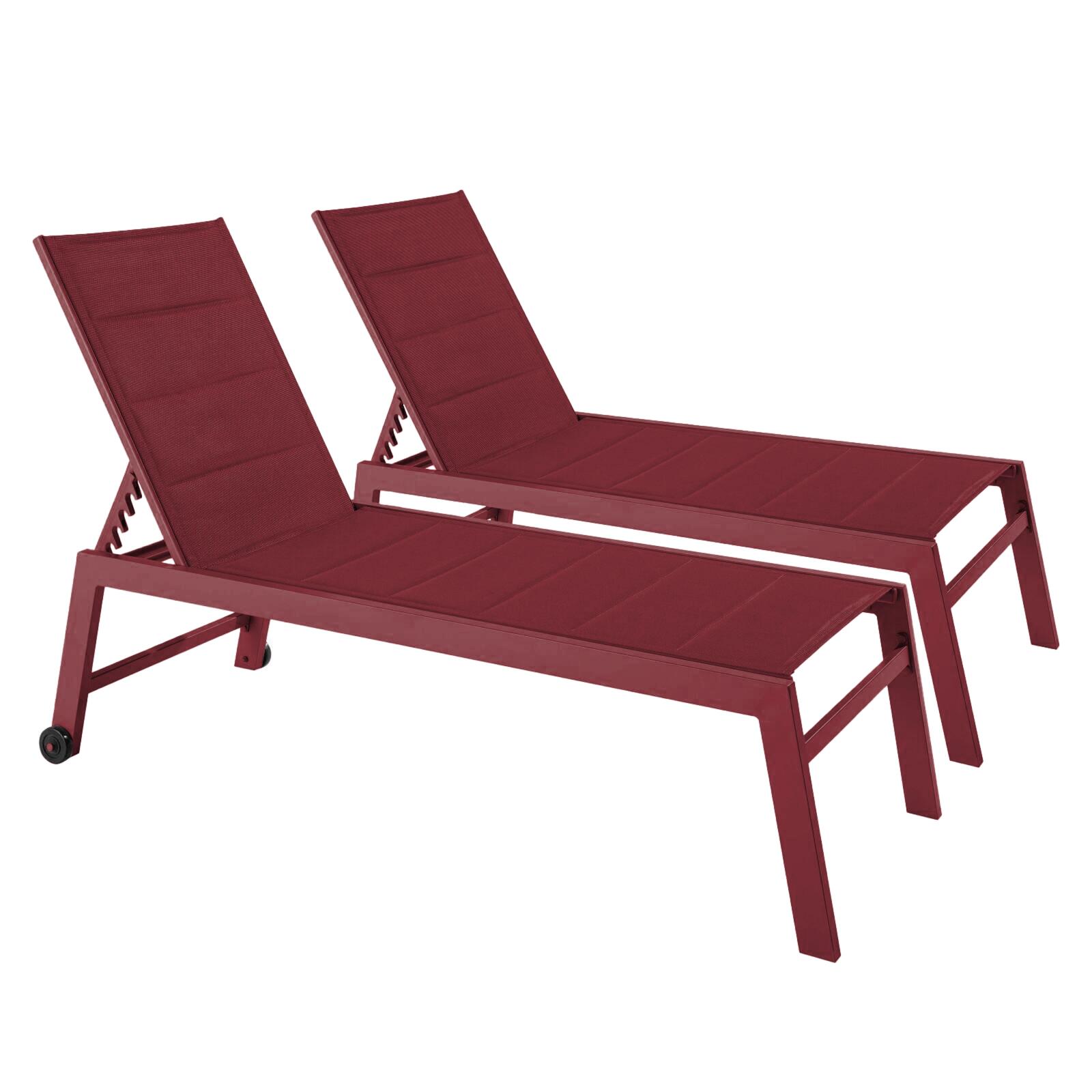 Tumbonas de aluminio y textileno reclinables 5 posiciones con ruedas - Lote de 2