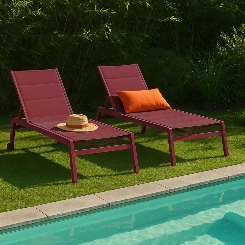 Tumbonas de aluminio y textileno reclinables 5 posiciones con ruedas - Lote de 2 - Lifestyle