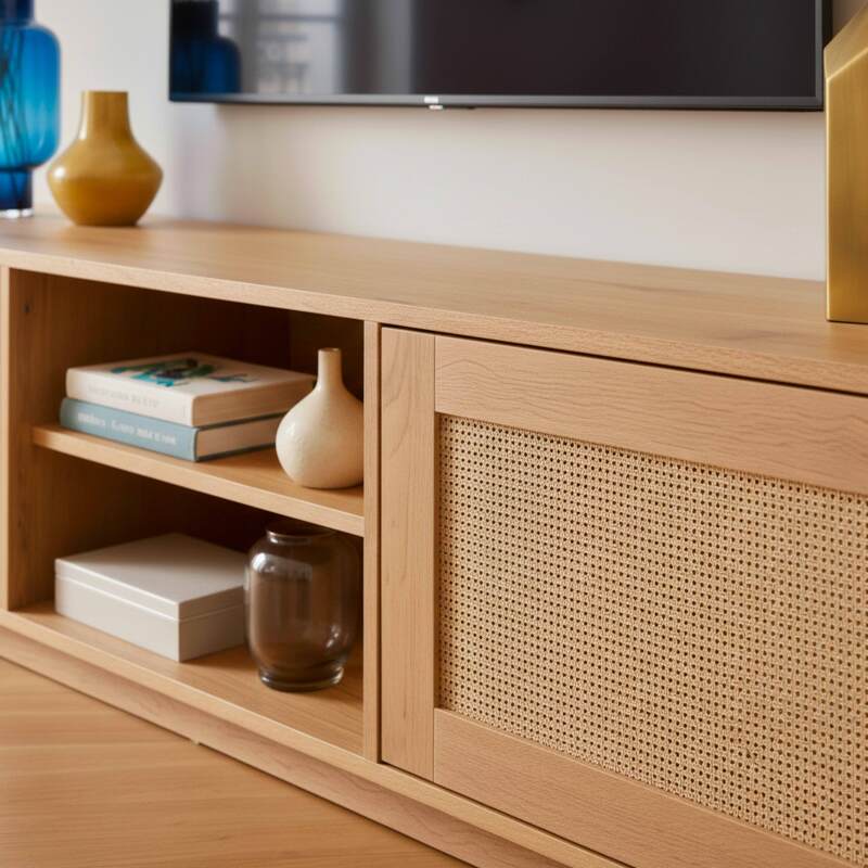 Mueble TV de efecto madera FSC® 160 cm estilo boho (3/9)