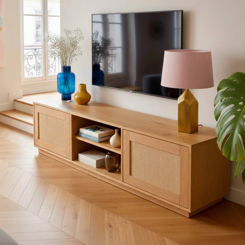 Mueble TV de efecto madera FSC® 160 cm estilo boho