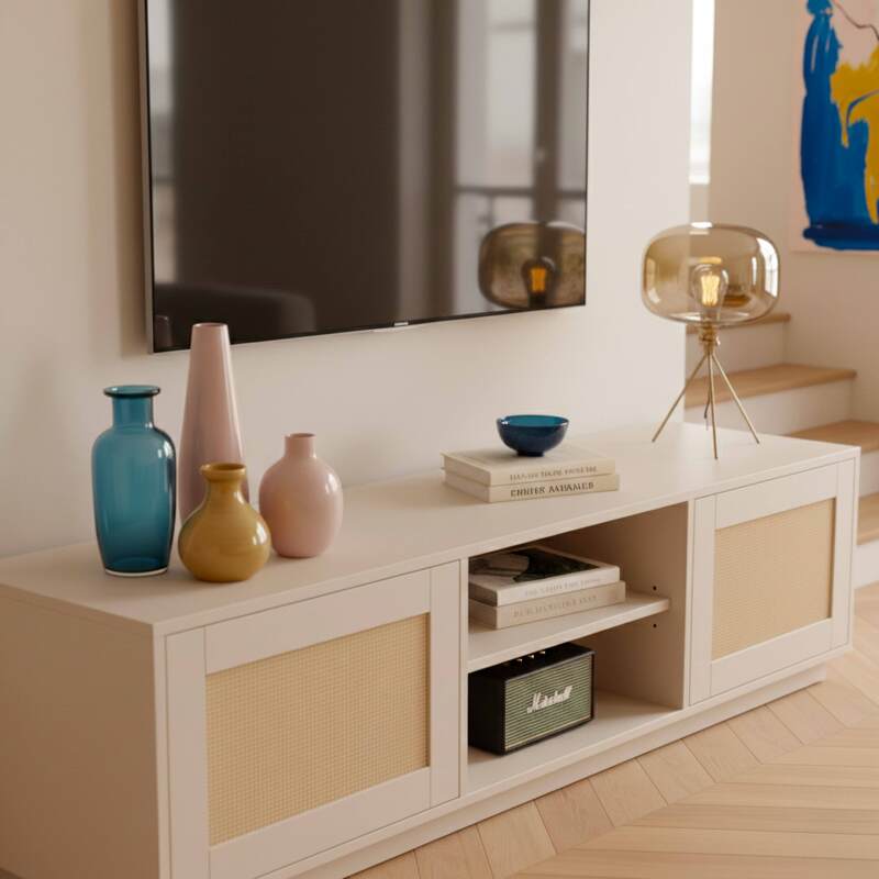 Mueble TV de efecto madera FSC® 160 cm estilo boho (2/8)