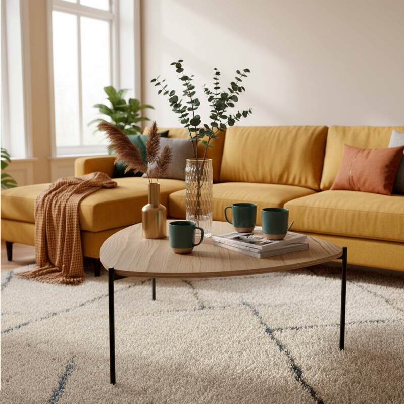 Mesa de centro de metal y efecto madera triangular 90x90 cm (2/6)