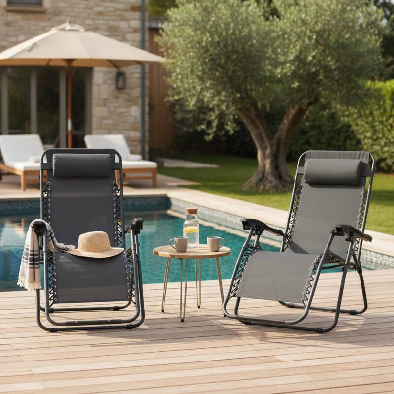 Sillones relax de jardín de metal y textilene reclinables - Lote de 2 - Lifestyle