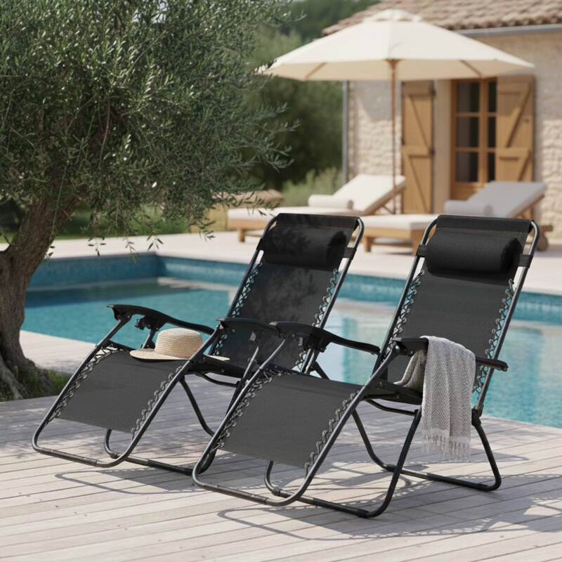 Sillones relax de jardín de metal y textilene reclinables - Lote de 2 - Lifestyle