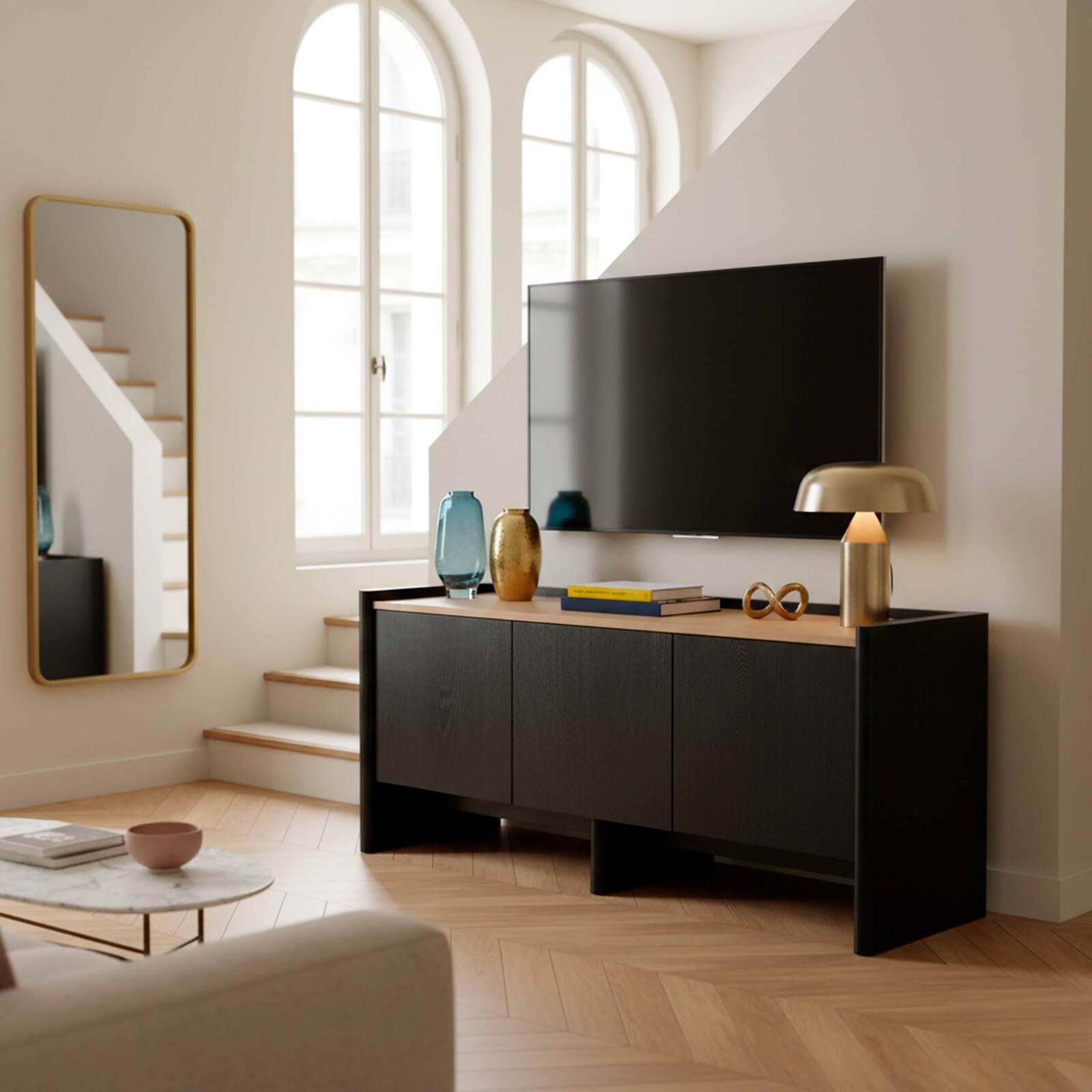 Mueble TV de efecto madera 120 cm con estante