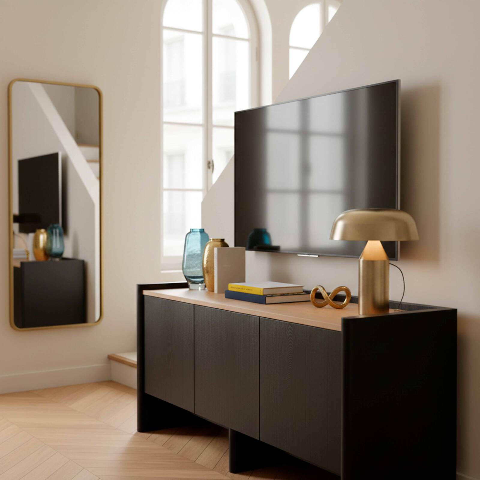 Mueble TV de efecto madera 120 cm con estante