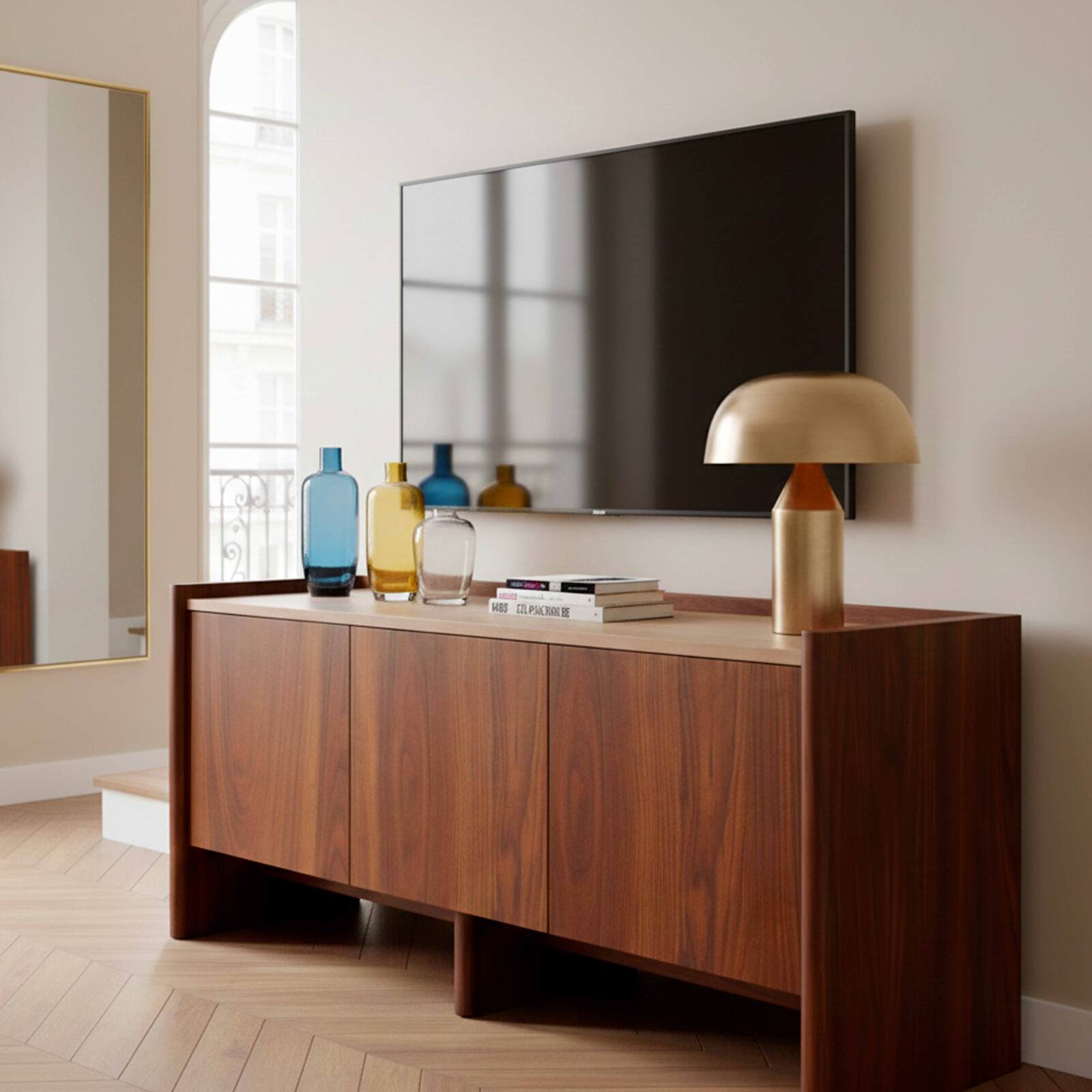 Mueble TV de efecto madera 120 cm con estante