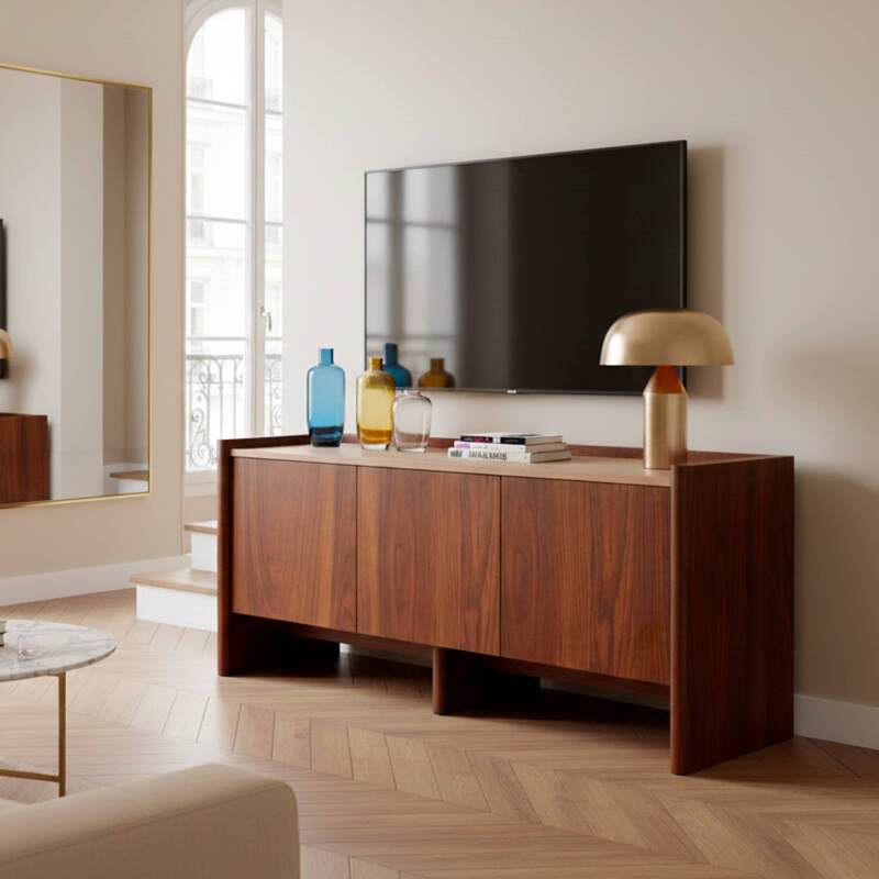 Mueble TV de efecto madera 120 cm con estante (3/8)