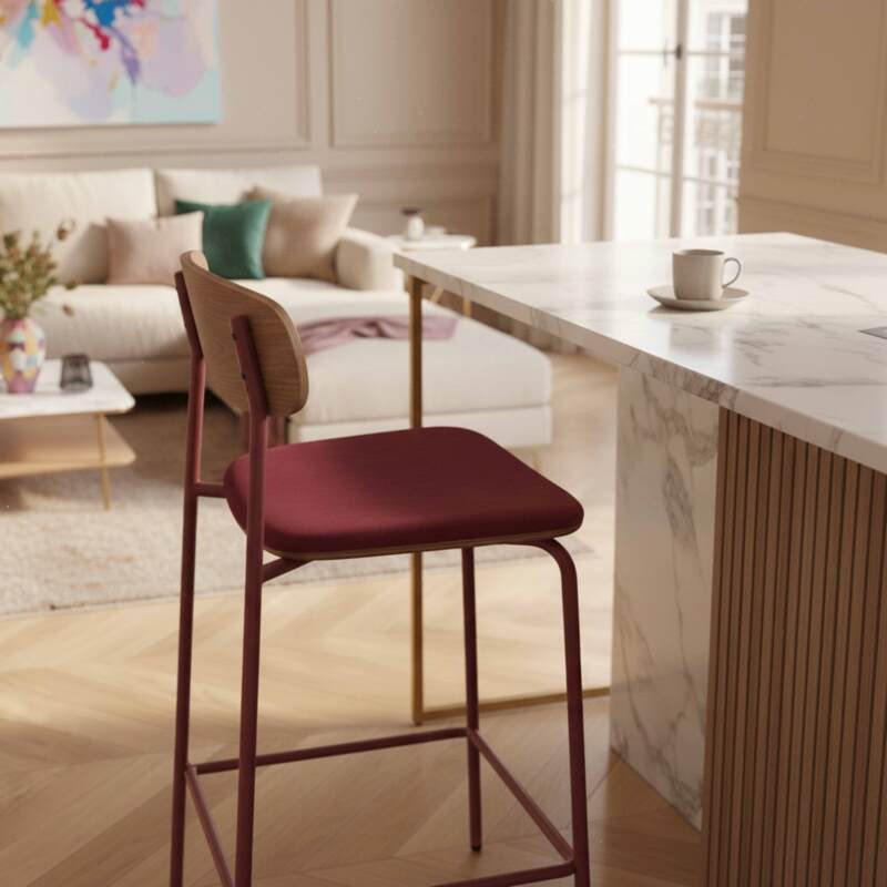 Sillas altas de madera, metal y tela - Lote de 2 (3/8)