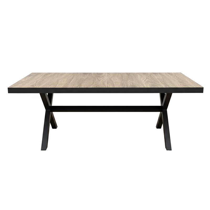 Mesa de jardín de aluminio y cerámica efecto madera 8 personas 201x100 cm