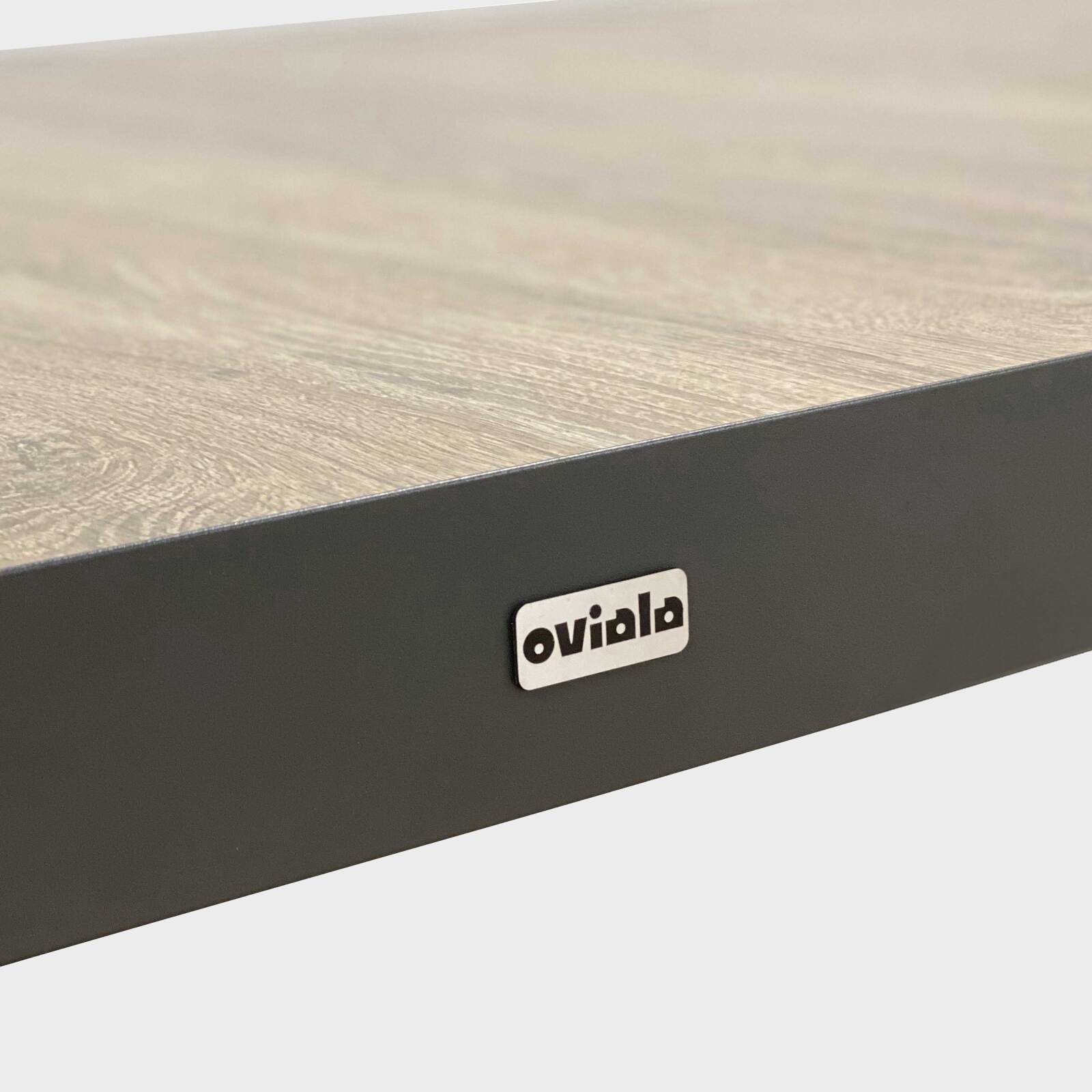 Mesa de jardín de aluminio y cerámica efecto madera 8 personas 201x100 cm