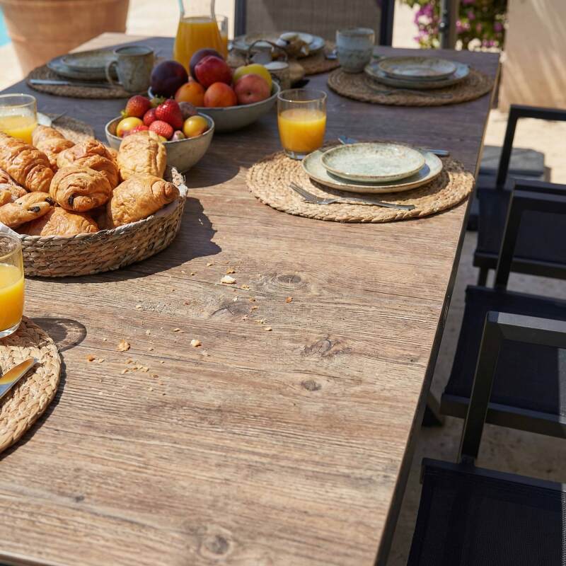 Mesa de jardín de aluminio y cerámica efecto madera 8 personas 201x100 cm (6/8)
