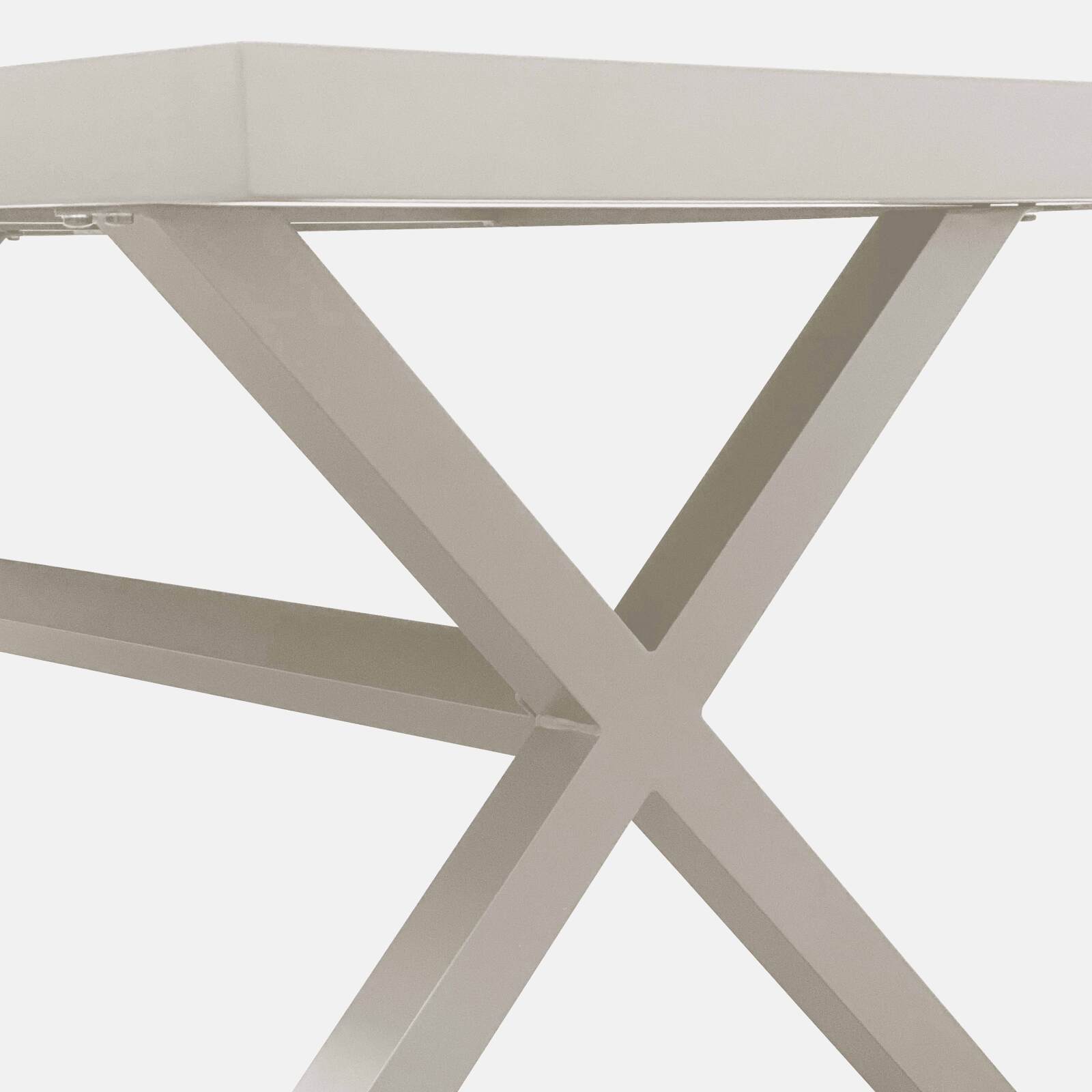 Mesa de jardín de aluminio y cerámica efecto madera 201x100 cm y 10 sillas apilables de textilene