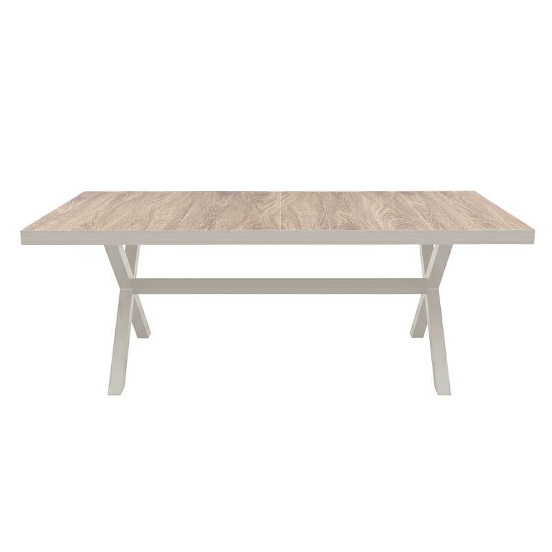 Mesa de jardín de aluminio y cerámica efecto madera 8 personas 201x100 cm