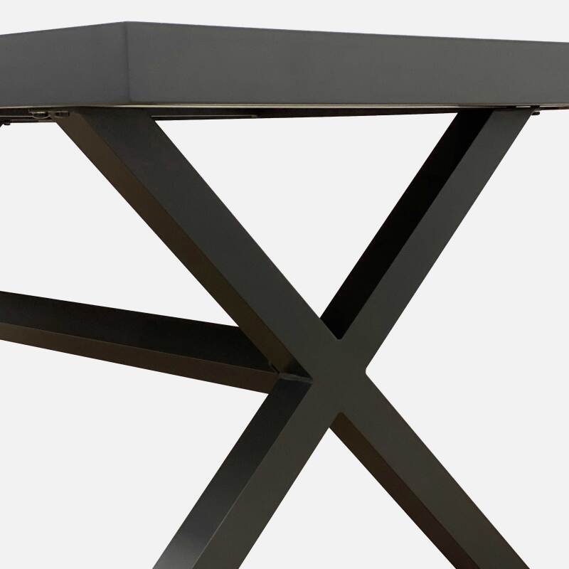 Mesa de jardín de aluminio y cerámica efecto madera 201x100 cm y 10 sillas apilables de textilene (6/9)