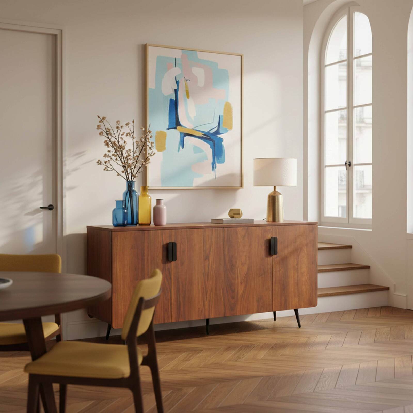 Aparador efecto madera 4 puertas 160 cm