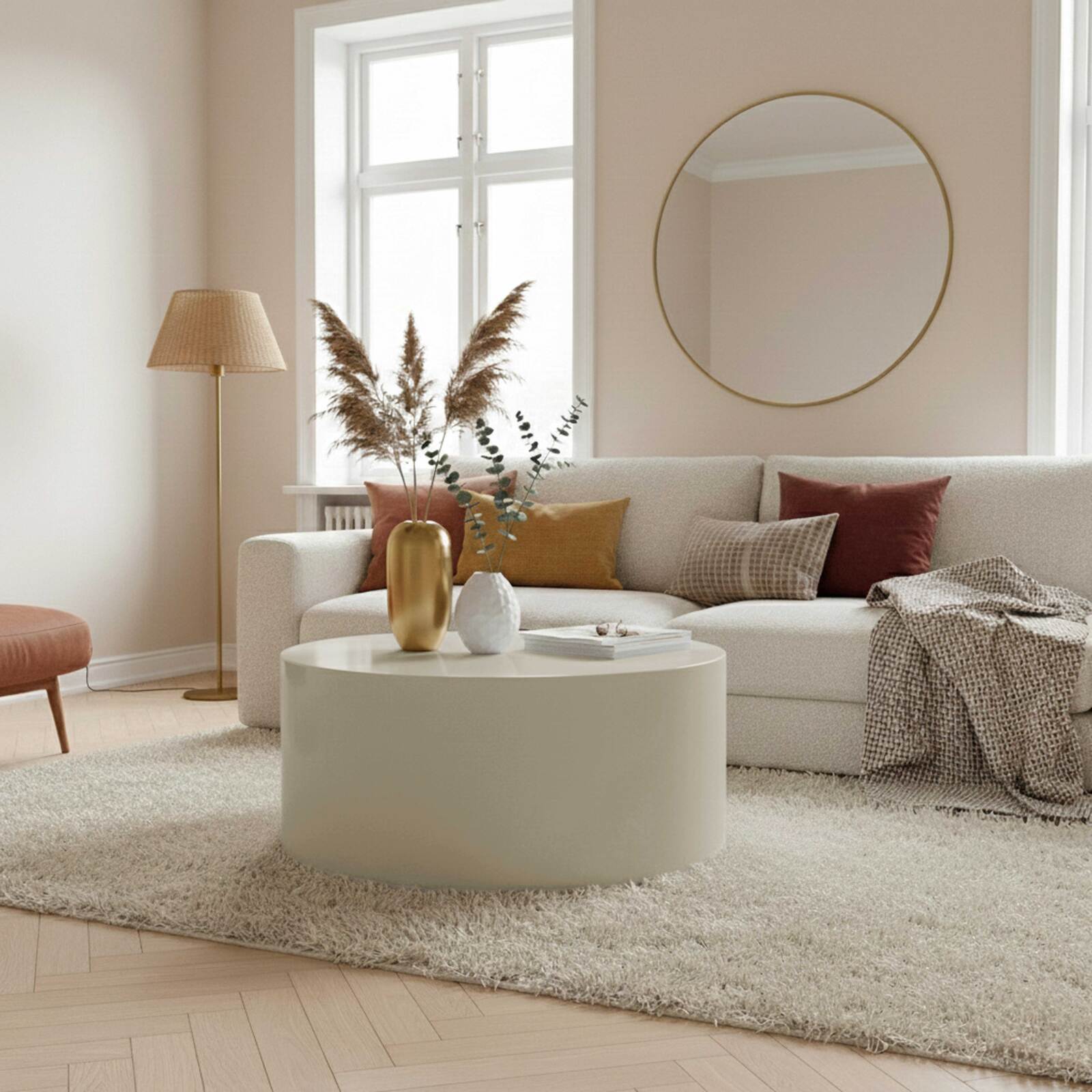 Mesa de centro efecto lacado redonda Ø80 cm estilo retro