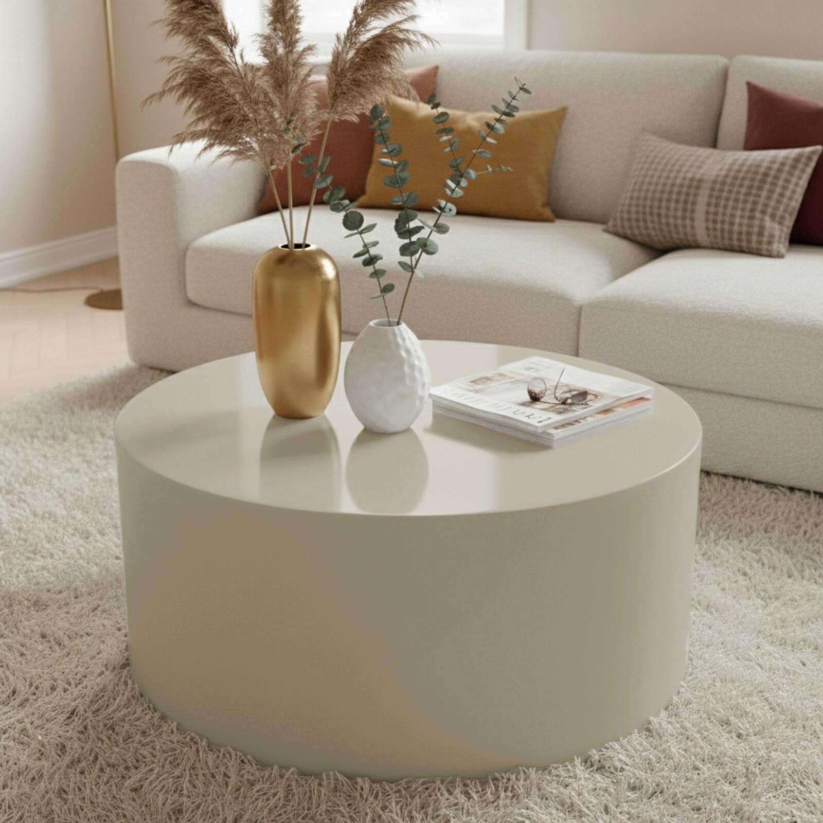 Mesa de centro efecto lacado redonda Ø80 cm estilo retro