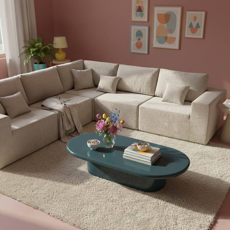 Mesa de centro efecto lacado ovalada 100x70 cm estilo retro