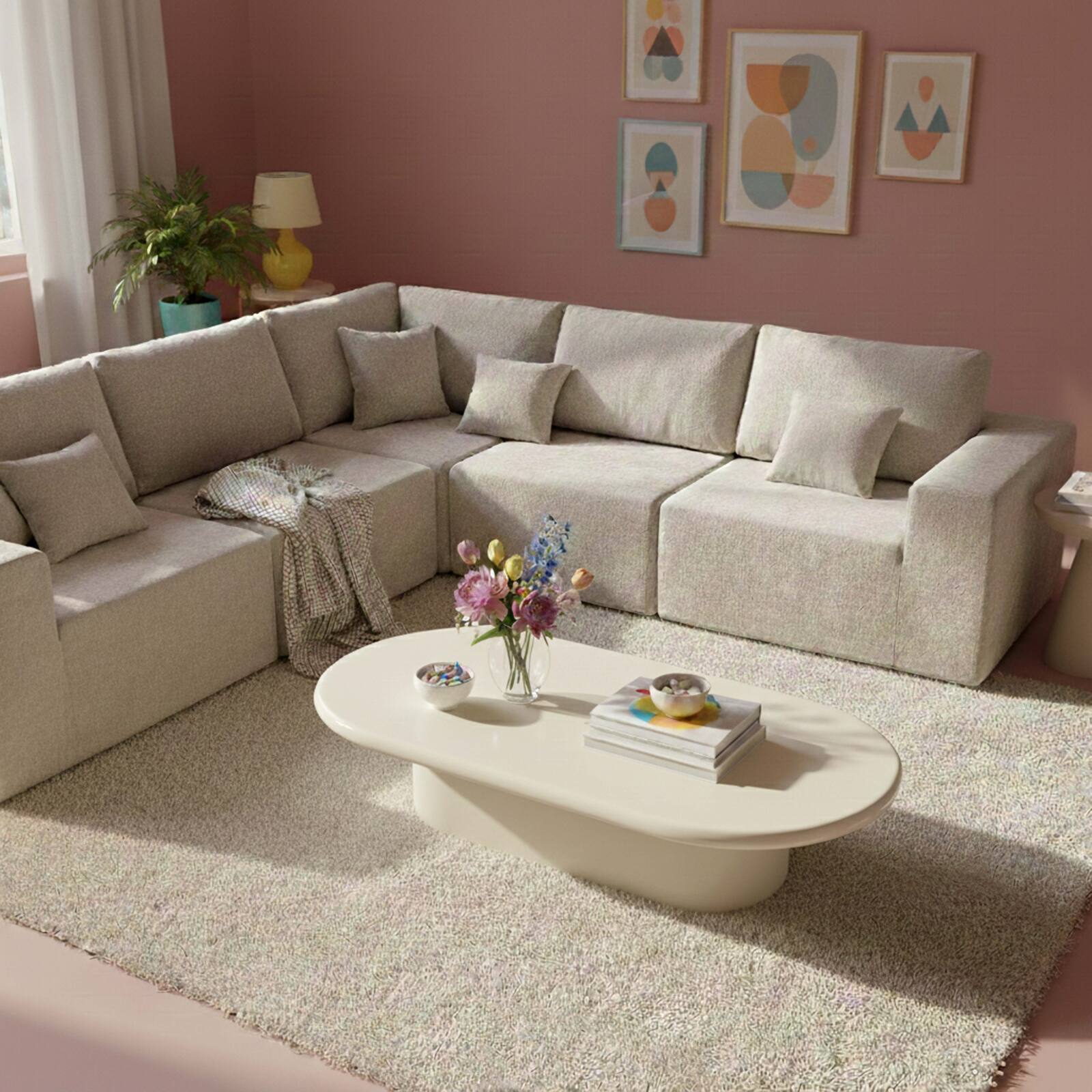 Mesa de centro efecto lacado ovalada 100x70 cm estilo retro