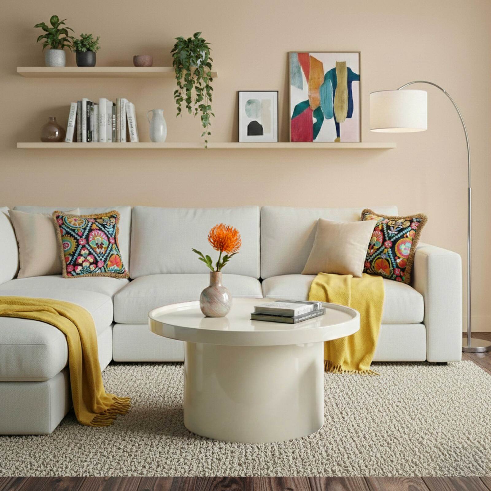 Mesa de centro efecto lacado redonda  Ø70 cm estilo retro