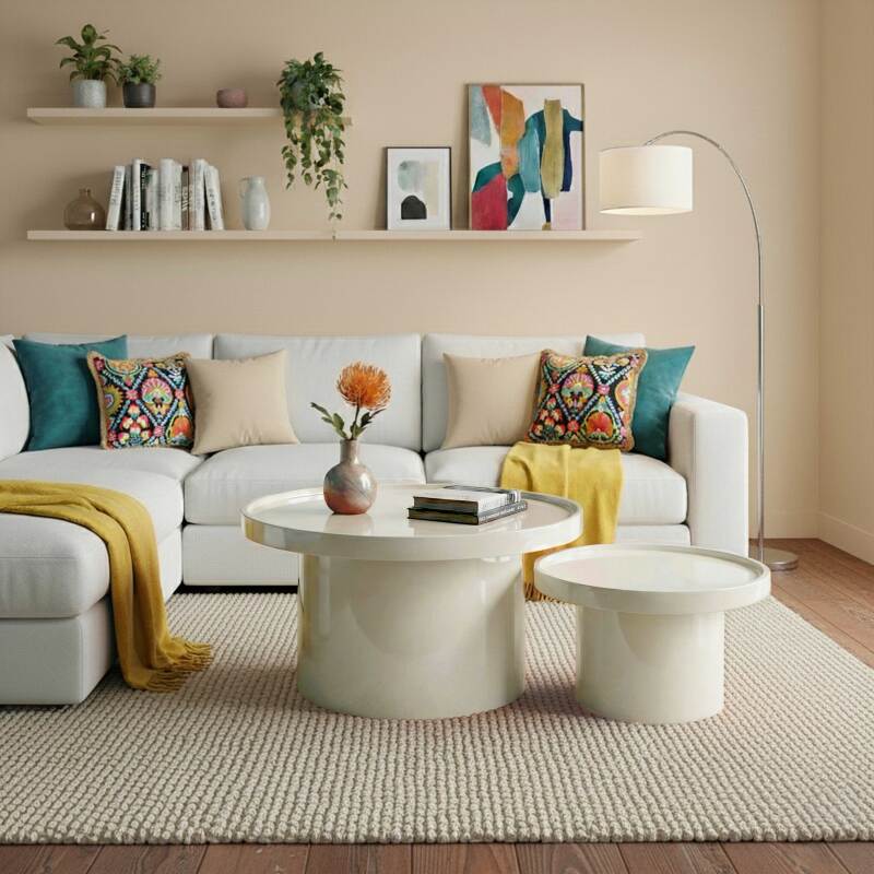 Mesas de centro efecto lacado nido redondas  Ø70 y Ø50 cm estilo retro - Por 2