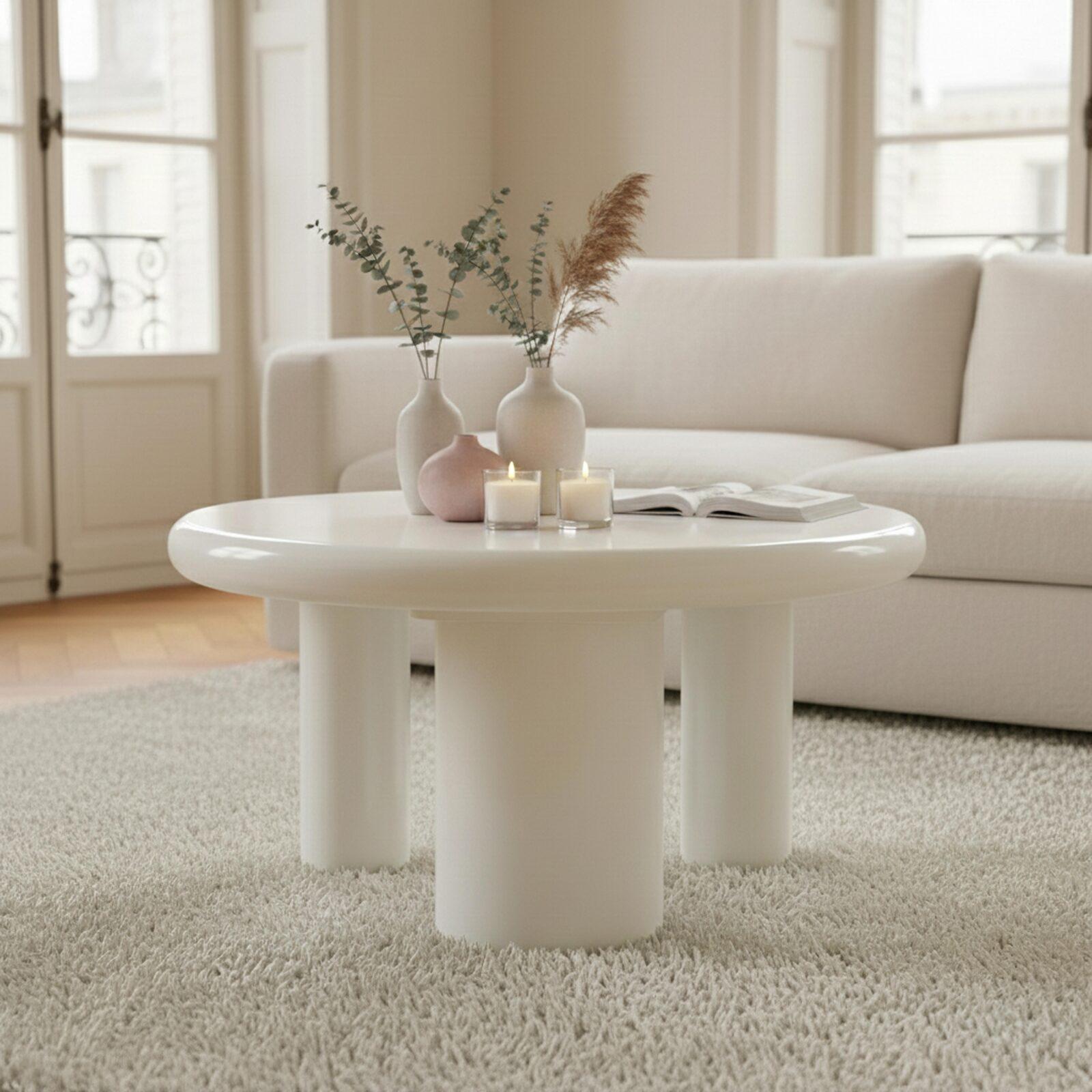 Mesa de centro efecto lacado redonda Ø70 cm estilo retro