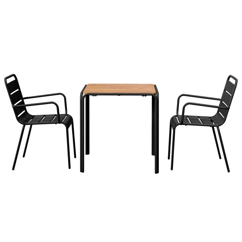 Mesa de jardín bistró cuadrada de metal y polywood 70x70 cm y 2 sillas con reposabrazos (3/7)