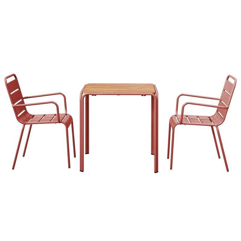 Mesa de jardín bistró cuadrada de metal y polywood 70x70 cm y 2 sillas con reposabrazos (3/7)