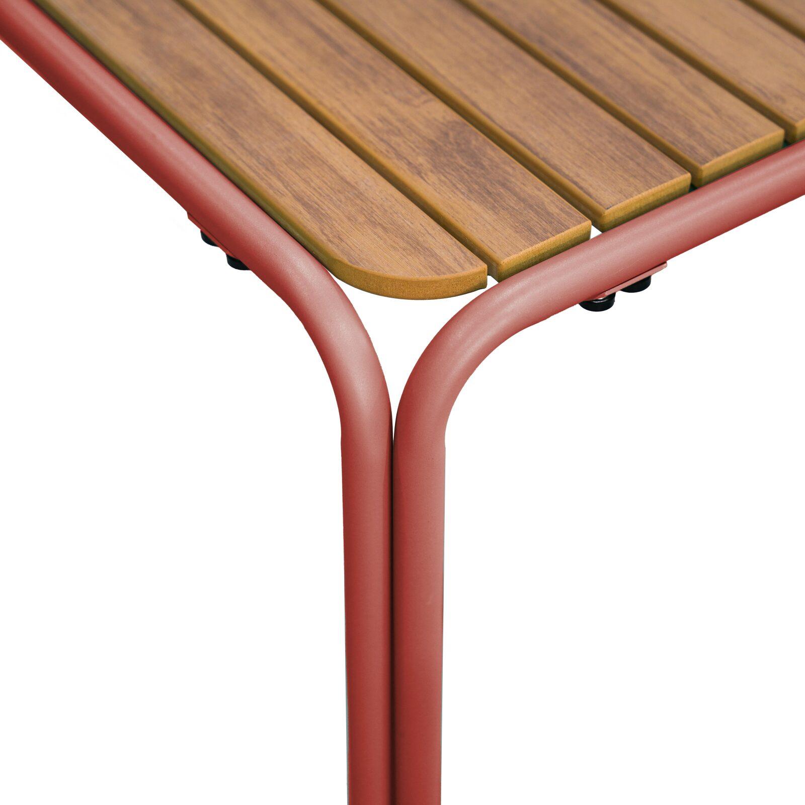 Mesa de jardín bistró cuadrada de metal y polywood 70x70 cm y 2 sillas con reposabrazos