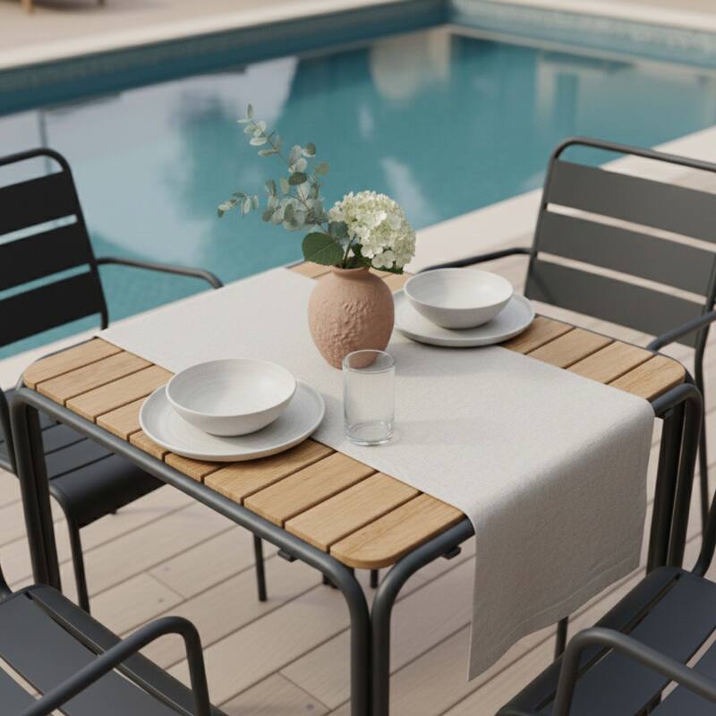 Mesa de jardín bistró cuadrada de metal y polywood 70x70 cm y 2 sillas con reposabrazos (2/7)